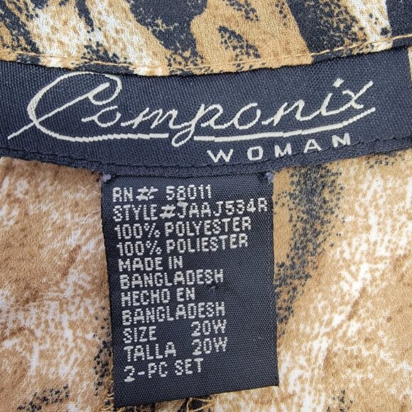 Componix Womens Leopard Print Sheer Peek-a-Boo Slit Back Short Sleeve Blouse 20W - Picture 6 of 11